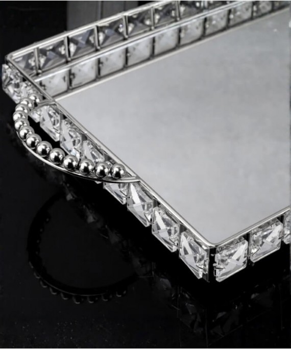ZEYVE SQUARE STONE DESIGNED RECTANGULAR TRAY, LARGE, 51x31x6cm.